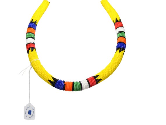 Handmade Zulu Beaded Necklace Yellow (680-12-G2071) Y2L