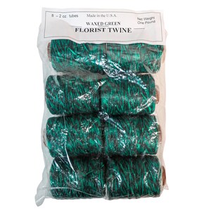 May include: A package of eight 2-ounce tubes of waxed green florist twine. The twine is made in the USA and has a net weight of one pound.