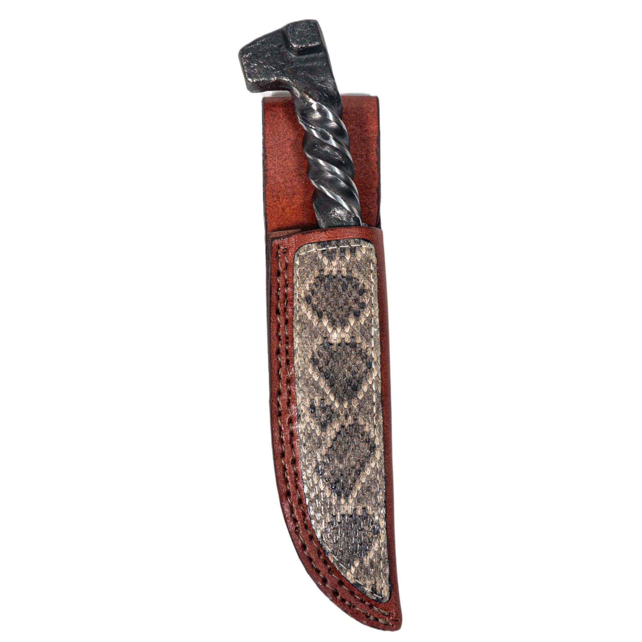 Twisted Railroad Spike Knife With Western Diamondback Rattlesnake