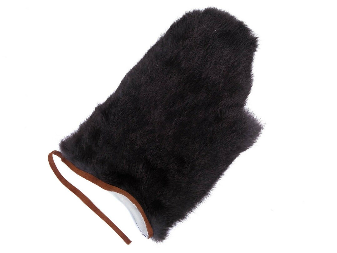 Single Rabbit Fur Massage Mitt Dyed Black 6969BDS O10 Etsy India