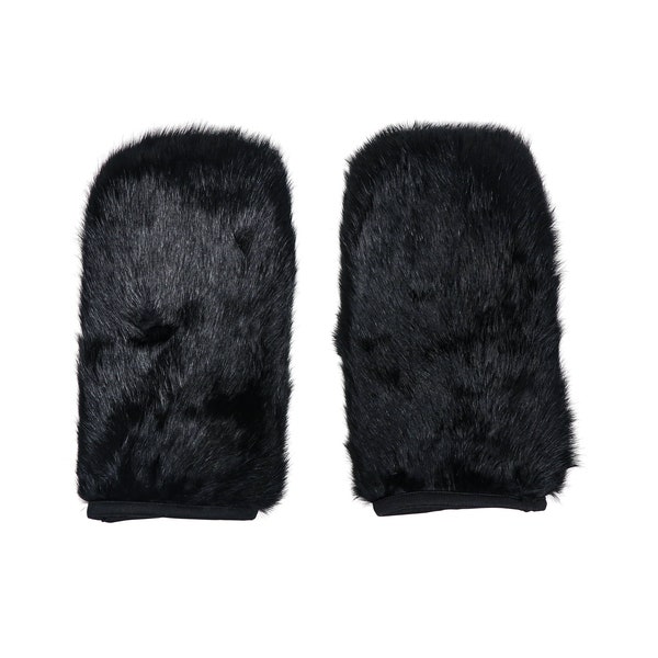10 Pairs Rabbit Fur Massage Mitts (No Thumbs): Dyed Black (696-9NTULBD-S) Y3K