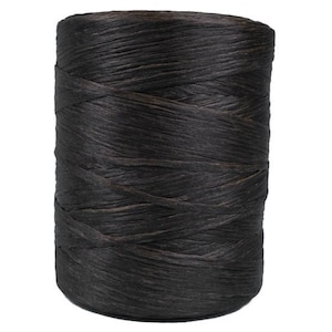 May include: A spool of black paper cord, a type of string used for crafts and gift wrapping.