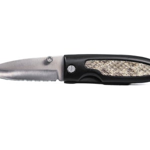 Black Pocket Knife with Rattlesnake Inlay (598-KS210105) Y2L