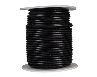 Round Leather Cord 2.5mm x 25m: Black (297C-CL25x25BK)