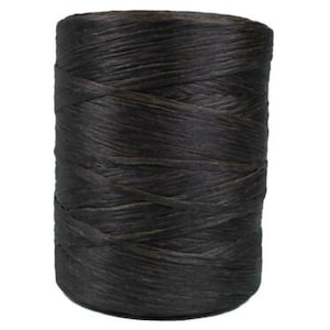 May include: A spool of black waxed linen cord. The cord is wound tightly around the spool, creating a smooth, even surface.