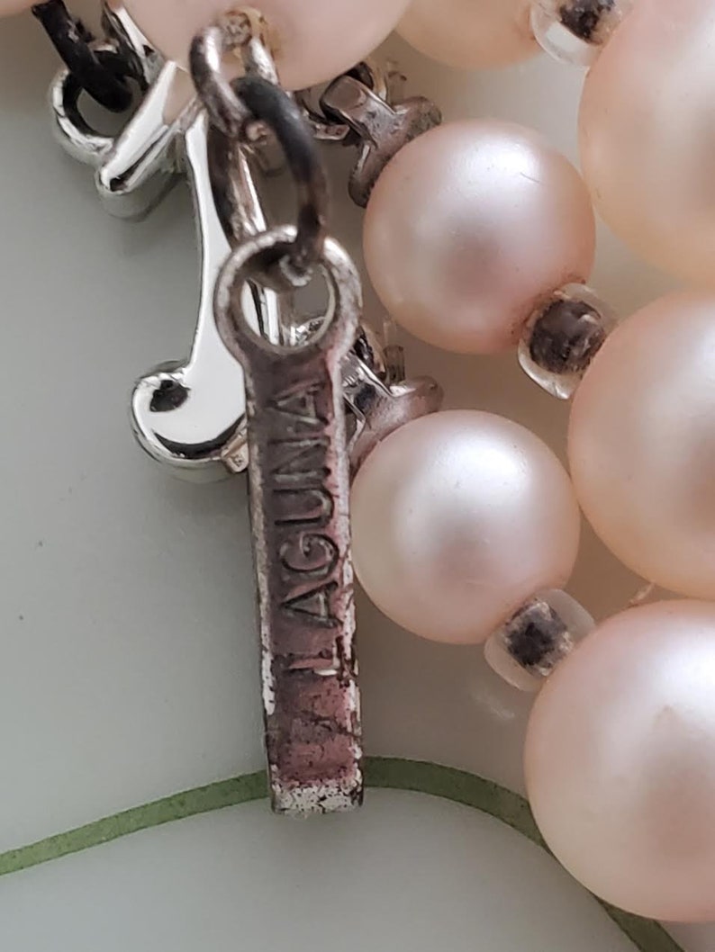 Vintage 1960/'s LAGUNA petal Pink triple strand Pearl Necklace