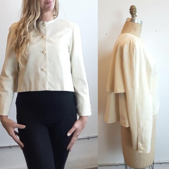 Vintage cream Wool Cropped Swing Jacket, Swing Bla