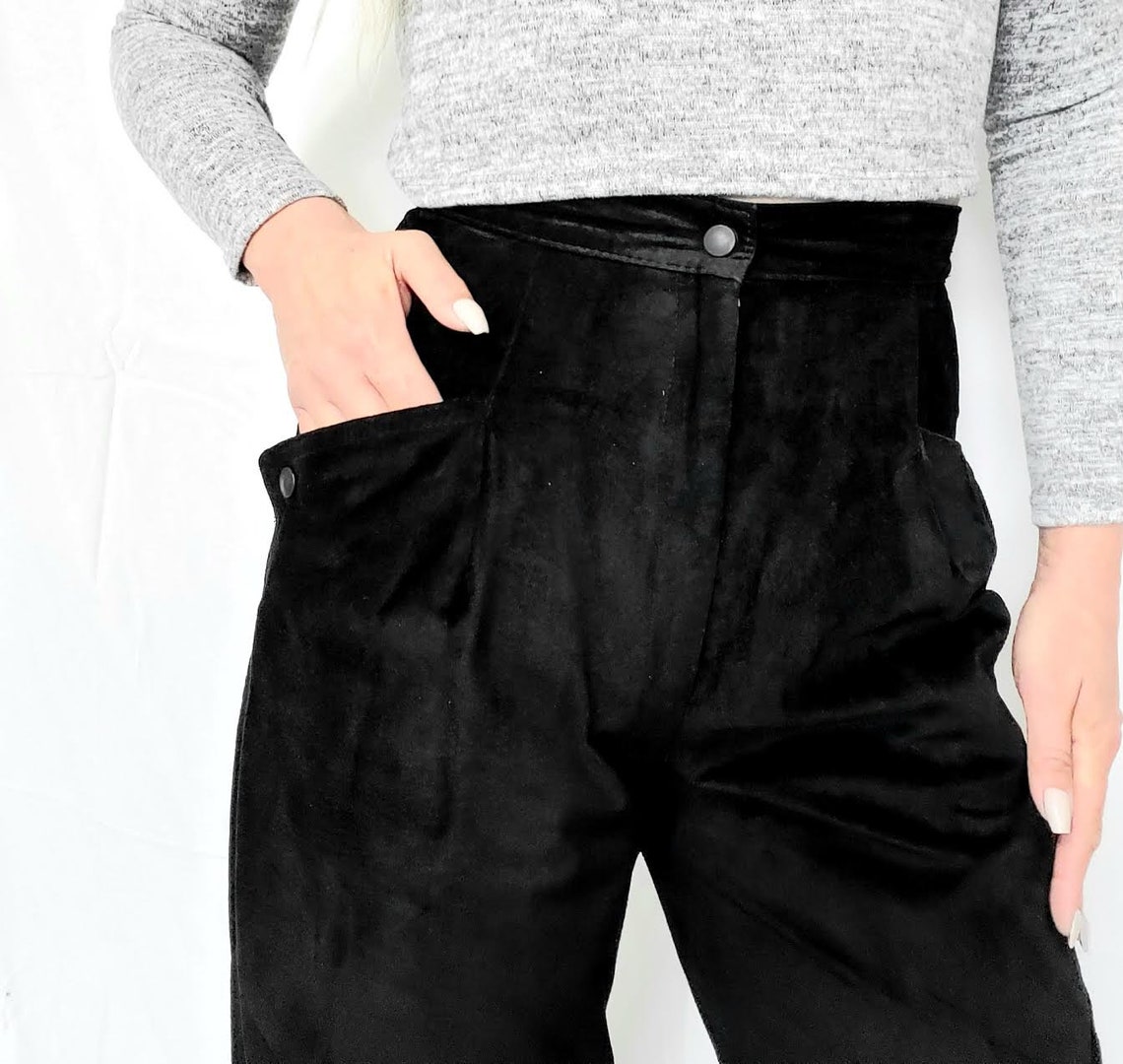 Vintage Black Suede Pleated pants high waisted DANIER size | Etsy