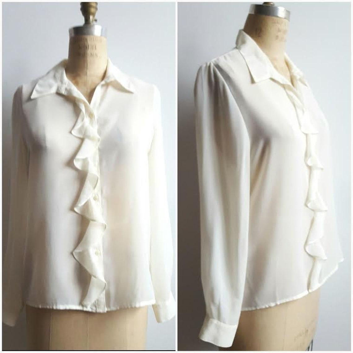 Vintage Sheer Poet Blouse Cream Sheer Blouse Minimalist Etsy