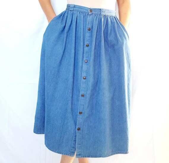 Vintage 80/'s plaid high waist button down midi skirt Size XS S