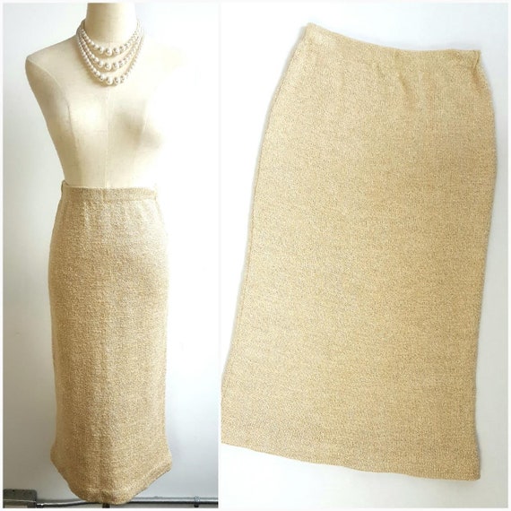 Vintage Gold Metallic wool Pencil Skirt Size S/M