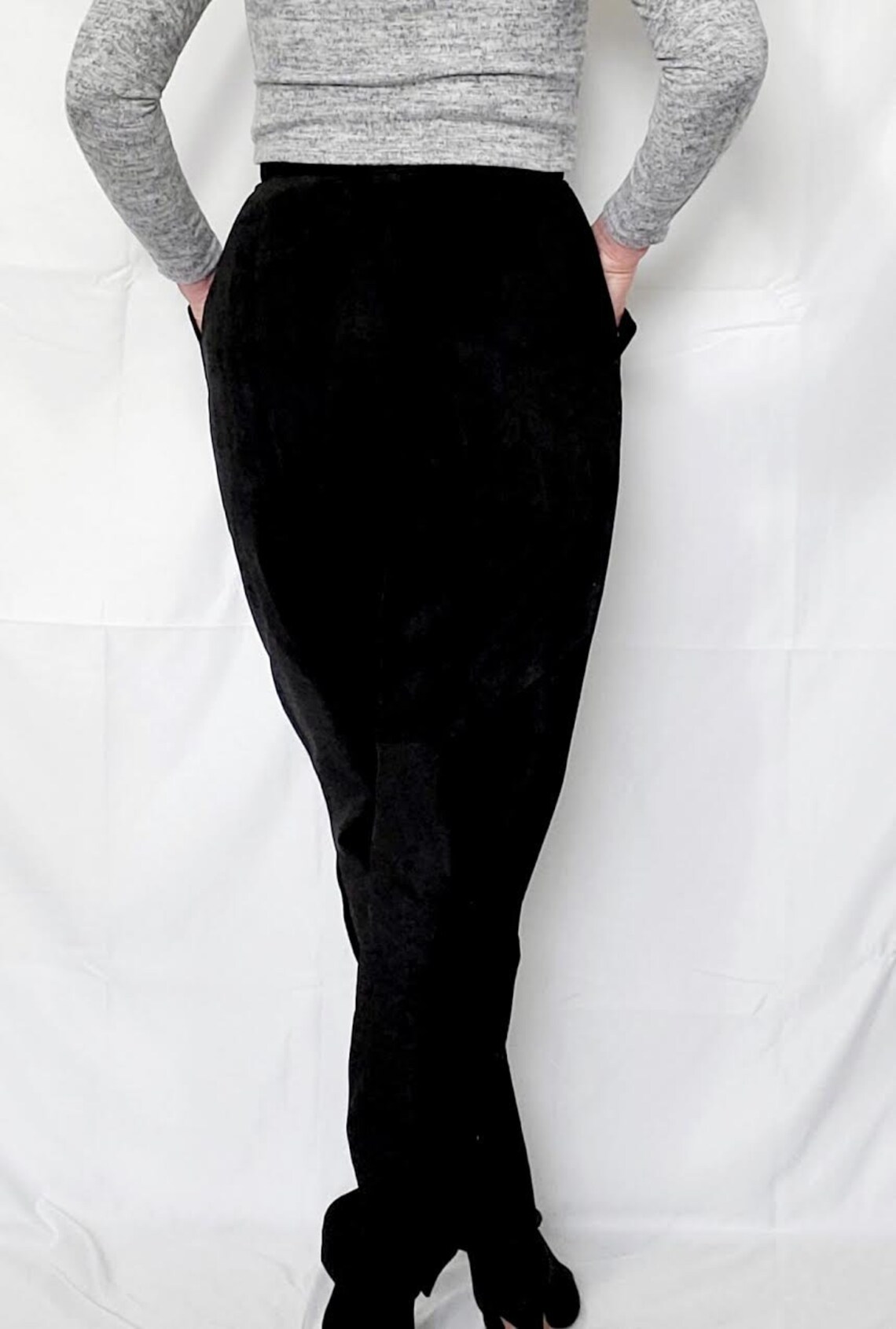 Vintage Black Suede Pleated pants high waisted DANIER size | Etsy