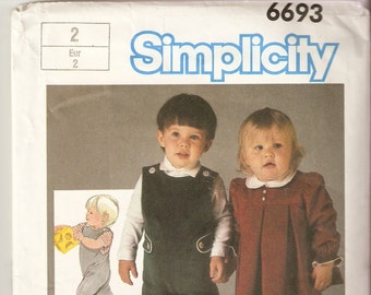 VINTAGE Simplicity Pattern 6693 - Children's Clothes - Toddler Ooveralls and Dress, Size 2