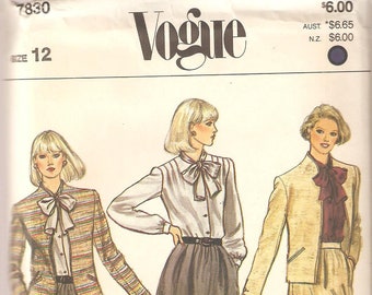 VINTAGE Vogue Sewing Pattern 7830 - Women's Clothes - Misses' Jacket, Skirt and Blouse - Size 12