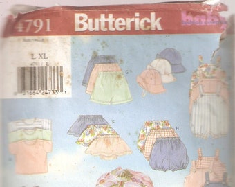 Butterick Sewing Pattern 4791 - Baby Clothes - Infants T-shirt, Romper, Jumpsuit, Skirt, Short, Pants & Hat - Size L-XL