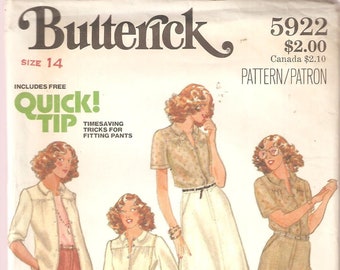 Butterick Sewing Pattern 5922 -Women's Clothes - Misses' Pants, Shirt, Skirt and Shorts - Size 14