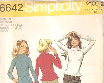 VINTAGE Simplicity Sewing Pattern 6642 - Children's Clothes - Girl's Top and Jeans, Size 12 1/2 & 14 1/2 - Stretch Knit Fabrics