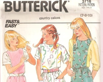 Butterick Sewing Pattern 3716 - Children's Clothes - Girl's Dress and Jumpsuit - Size 7-8-10