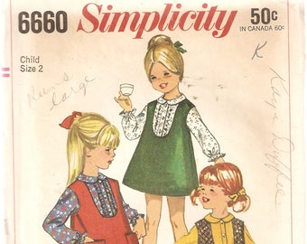 VINTAGE Simplicity Sewing Pattern 6660 - Children's Clothes - Child's Dress or Jumper and Blouse, Size 2