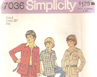 VINTAGE Simplicity Sewing Pattern 7036 - Children's Clothes - Boy's Shirt, Jacket & Pants - Size 6