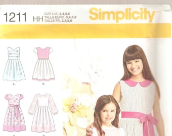 Simplicity Sewing Pattern 1211 - Children's Clothes - Girl's Dress - Size 3-4-5-6