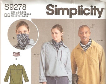 Simplicity Sewing Pattern 9278 - Family Clothes - Unisex Tops, Pants and Neck Piece - Size L - XXL