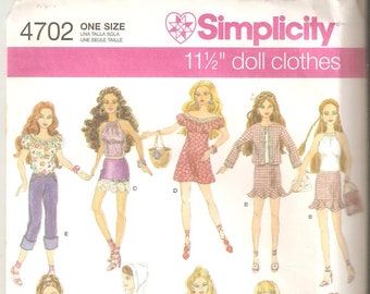 Simplicity Schnittmuster 4702 - Puppenkleidung - Barbie - 11 1/2" Puppen