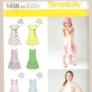 Patrón de costura Simplicity 1456 - Ropa para niños - Vestido de niña - Talla 7-14