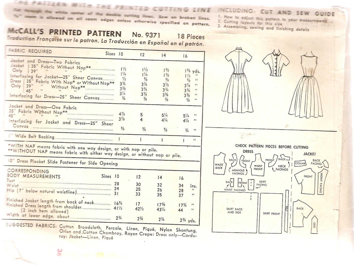 VINTAGE Mccall's Sewing Pattern 9371 Women's Clothes - Etsy