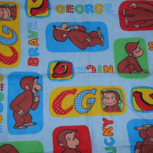 FABRIC Remnants  - Curious George  - Cotton FLANNEL Licensed Fabric - Flannel Fabric