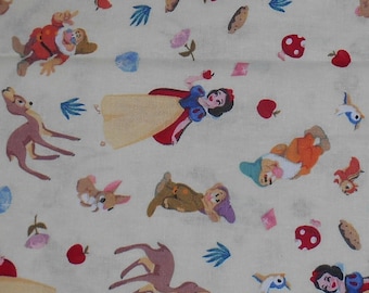 FABRIC Remnant  -Snow White - Seven Dwarfs Disney  - Licensed Cotton Fabric