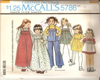 VINTAGE McCall's Sewing Pattern 5786 - Children's Clothes - Toddler Dress, Jumper & Pinafore, Size 1 and 3