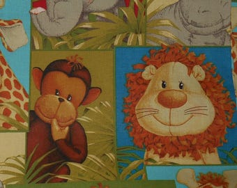 SALE - STOFF -Dschungeltiere -Löwe - Giraffe - Affe - Elefant - Baumwollstoff