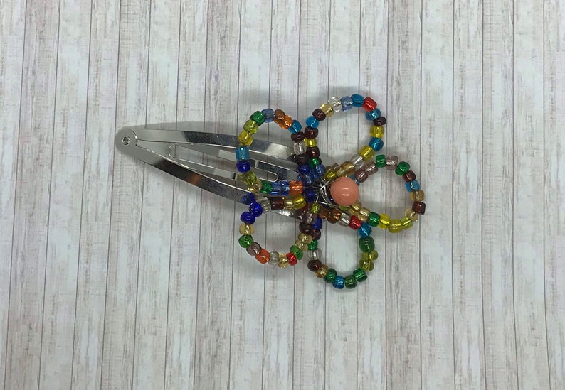 Multi Colored Beaded Flower Hair Clip Etsy