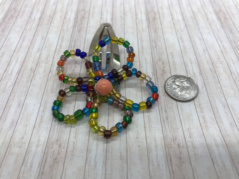 Multi Colored Beaded Flower Hair Clip Etsy