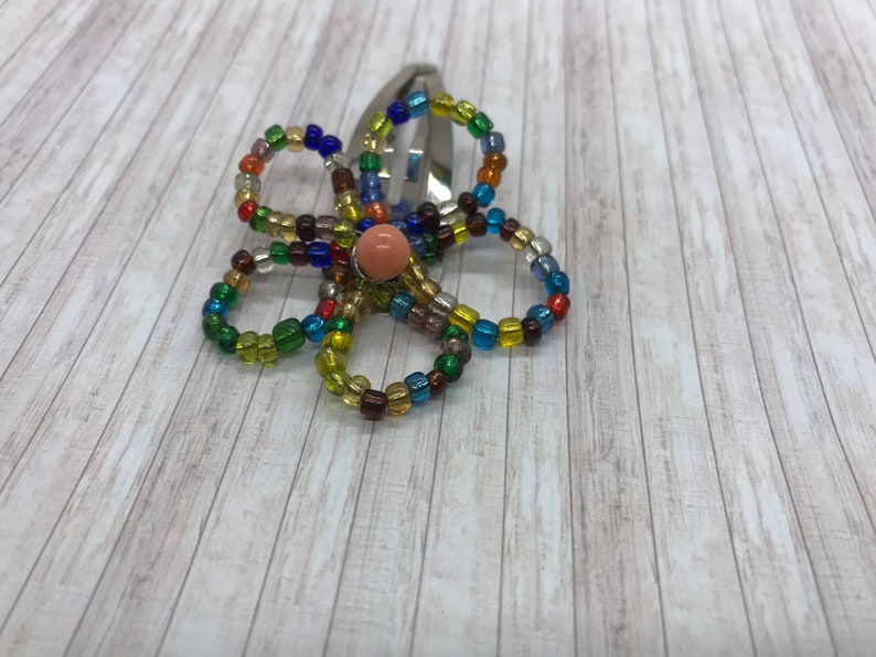 Multi Colored Beaded Flower Hair Clip Etsy