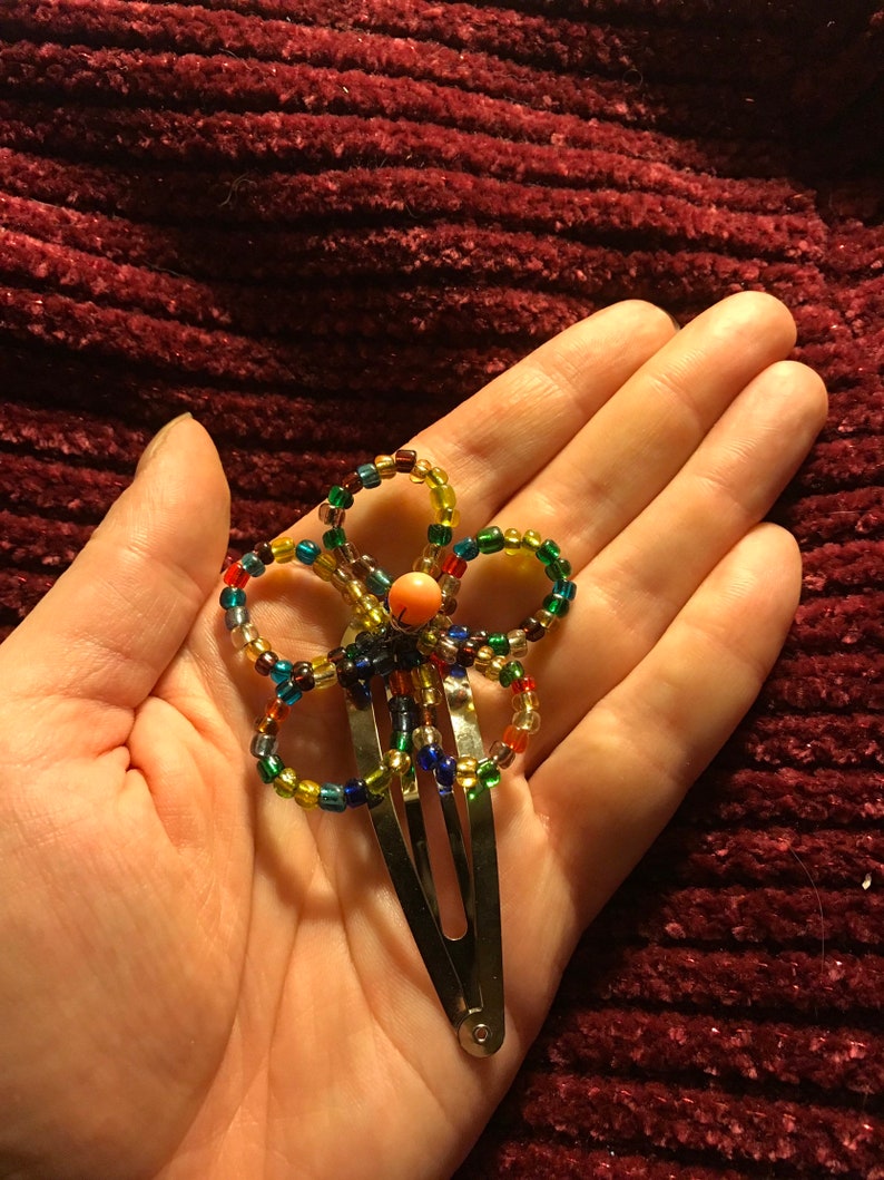 Multi Colored Beaded Flower Hair Clip Etsy