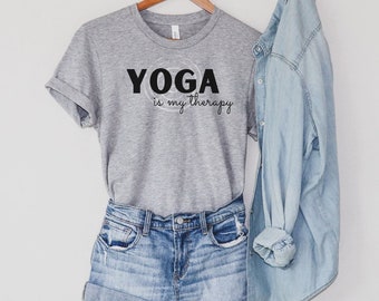 Yoga is my therapy shirt yoga tee namaste shirt gift for yoga teacher gift spiritual shirt friend gift for mom shirt yogi tee gym shirt pink