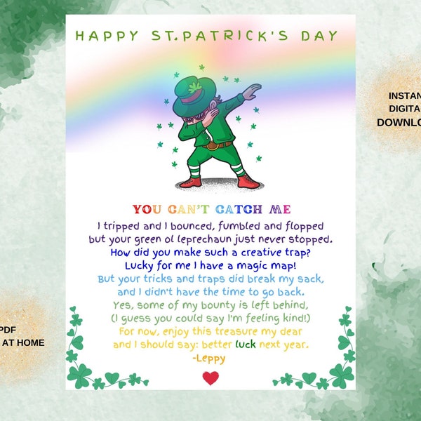 Printable Leprechaun Letter Leprechaun Trap St Patricks Day Note Digital Leprechaun note kids St Patty Leprechaun kids activity st patty kid