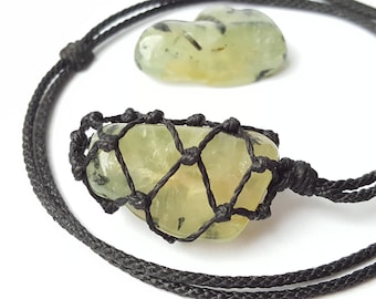 Prehnite necklace, prehnite pendant, yellow prehnite, mens jewelry, healing stone, chakra jewelry, crystal therapy, chunky necklace, lemon