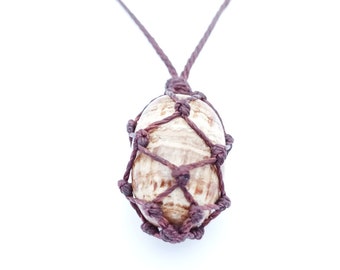 Herren Halskette Aragonit: Micro Macrame Edelstein Anhänger