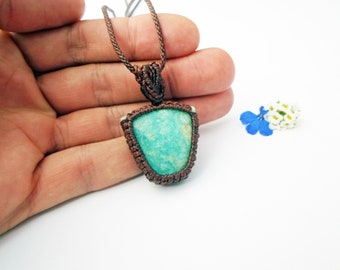 Amazonite Cabochon Necklace - Turquoise Healing Stone Pendant for Calm and Clarity