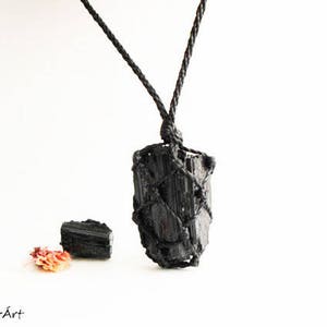 Raw tourmaline necklace, raw black tourmaline necklace, raw black tourmaline pendant, tourmaline jewelry, jet black, crystal necklaces image 1