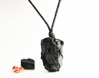 Raw tourmaline necklace, raw black tourmaline necklace, raw black tourmaline pendant, tourmaline jewelry, jet black, crystal necklaces