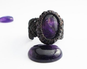 Amethyst ring, February birthstone, Amethyst gemstone, February birthday, purple ring, healing gemstones, non-metal ring, brown ring, yoga