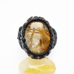 Gold rutilated quartz ring, rutilated quartz jewelry, quartz jewelry, golden rutile quartz, golden rutilated quartz ring, gold, chakra ring