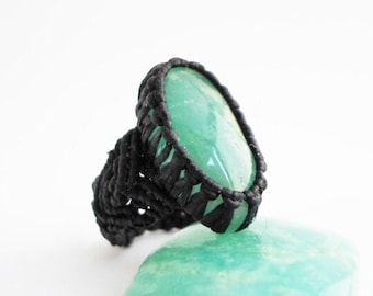 Non Metal Amazonite Ring, Boho Amazonite Macrame Ring, Chunky Amazonite Statement Ring, confortable ring, Hippie Chic, Earthy Beaded Jewelry