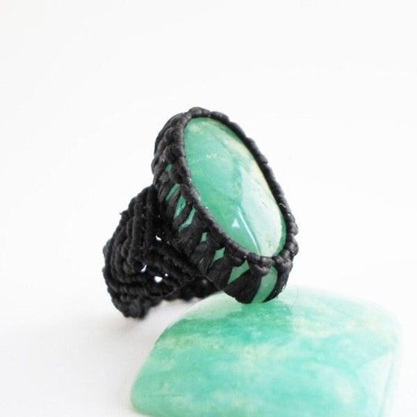 Non Metal Amazonite Ring, Boho Amazonite Macrame Ring, Chunky Amazonite Statement Ring, confortable ring, Hippie Chic, Earthy Beaded Jewelry