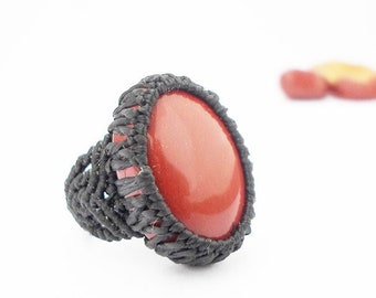 Red jasper Macrame Ring, Libra Birthstone Jewelry, Personalized Ring Gift