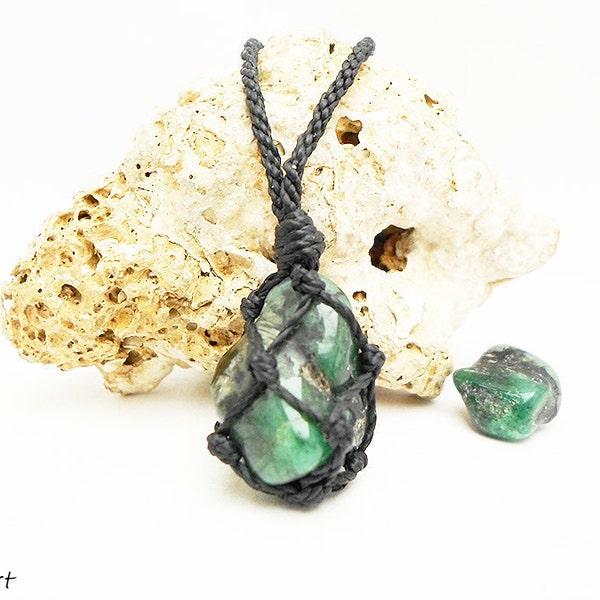 Emerald necklace, emerald pendant, mens pendant, mans pendant, Emerald jewelry, healing stone jewelry, Emerald jewellery, grey, green